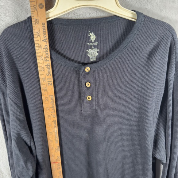 US Polo Assn Mens Long Sleeve Waffle Knit Henley Shirt Gray Size L Thermal - Picture 3 of 6